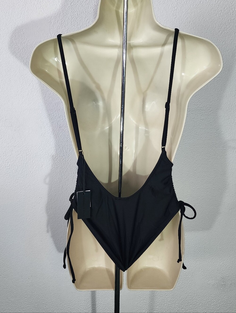 Kendall + Kylie Swimsuit One Piece Highcut String Tie Sides Black Size S - Picture 8 of 13